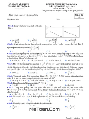 Đề KTCL Ôn Thi THPT Quốc Gia 2019 Môn Toán Trường THPT Đội Cấn - Vĩnh Phúc Lần 2