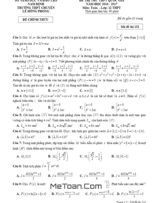 Đề thi thử THPT Quốc gia môn Toán trường THPT chuyên Lê Hồng Phong – Nam Định lần 3 năm 2017
