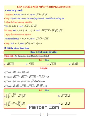 Tài Liệu Toán 9: Liên Hệ Giữa Phép Nhân Và Phép Khai Phương