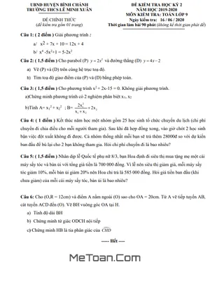 Đề thi HK2 Toán 9 năm 2019 - 2020 trường THCS Lê Minh Xuân - TP HCM
