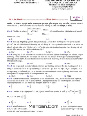 Đề khảo sát HSG Toán 12 đợt 2 năm 2024 - 2025 trường THPT Quỳnh Lưu 4 - Nghệ An