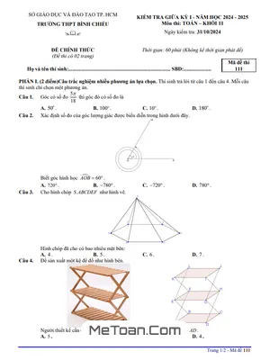 Đề thi giữa kì 1 Toán 11 năm 2024 - 2025 trường THPT Bình Chiểu - TP HCM