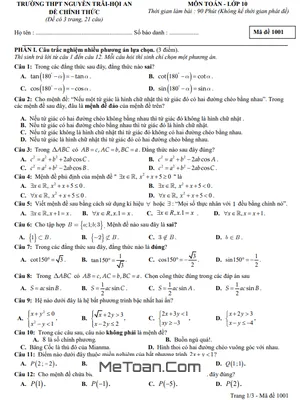 Đề Thi Giữa Kỳ 1 Toán 10 Năm 2025 – 2026 Trường THPT Nguyễn Trãi – Đà Nẵng (Có Đáp Án)