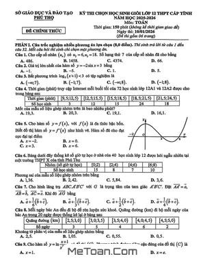 Đề Thi Tuyển Chọn Học Sinh Giỏi Tỉnh Toán 12 Phú Thọ 2025-2026