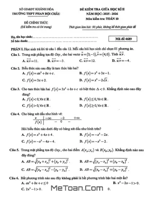 Đề Thi Giữa Kỳ 2 Toán 10 Năm 2025 - 2026 Trường THPT Phan Bội Châu, Khánh Hòa
