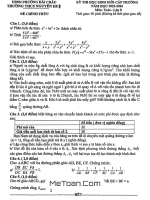 Đề Thi Học Sinh Giỏi Toán 8 Năm 2025-2026: Trường THCS Nguyễn Huệ, Đà Nẵng