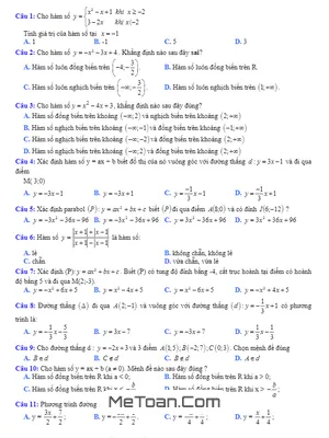 126 Bài Tập Trắc Nghiệm Hàm Số Bậc Nhất Và Hàm Số Bậc Hai Có Đáp Án - Phan Phước Bảo