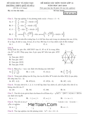 Đề khảo sát Toán 11 năm 2017-2018 trường THPT Quế Võ 2 - Bắc Ninh