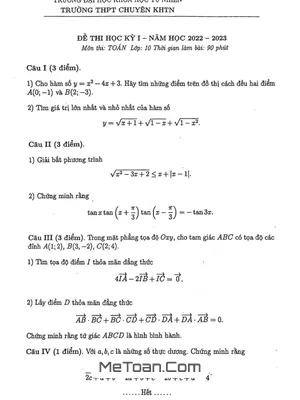 Đề thi học kì 1 Toán 10 năm 2022 – 2023 trường Chuyên KHTN Hà Nội