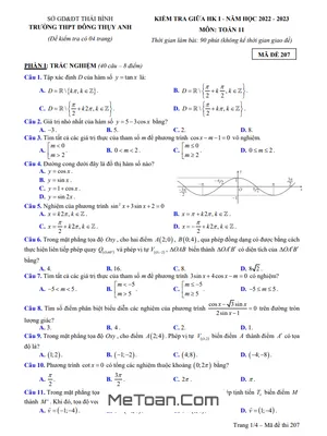 Đề thi giữa HK1 Toán 11 năm 2022 - 2023 trường THPT Đông Thụy Anh - Thái Bình