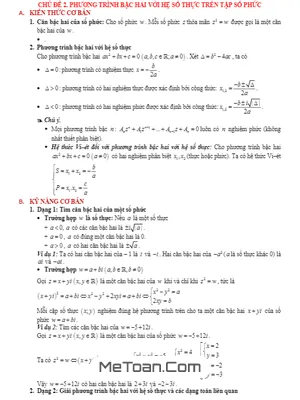 Tóm Tắt Lý Thuyết Và Bài Tập Trắc Nghiệm Phương Trình Bậc Hai Với Hệ Số Thực Trên Tập Số Phức