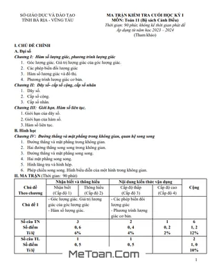 Đề Minh Họa Cuối Kỳ 1 Toán 11 Cánh Diều Năm 2023 - 2024 Sở GD&ĐT Bà Rịa – Vũng Tàu