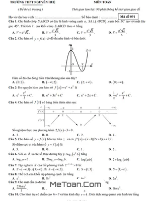 Đề thi thử THPT Quốc gia 2021 môn Toán lần 1 trường THPT Nguyễn Huệ – Đắk Lắk