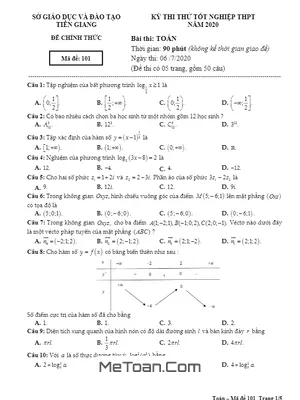 Đề thi thử tốt nghiệp THPT 2020 môn Toán sở GD&ĐT Tiền Giang
