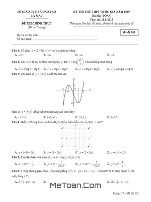 Đề thi thử THPT Quốc gia môn Toán năm 2019 sở GD&ĐT Cà Mau