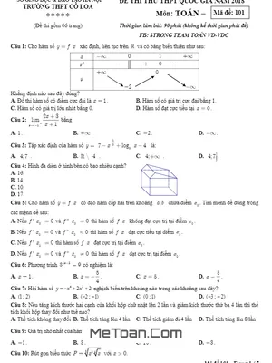 Đề thi thử THPT Quốc gia môn Toán năm 2018 trường THPT Cổ Loa – Hà Nội