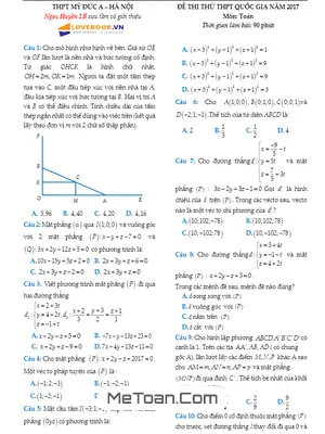 Đề Thi Thử THPT Quốc Gia 2017 Môn Toán Trường THPT Mỹ Đức A - Hà Nội