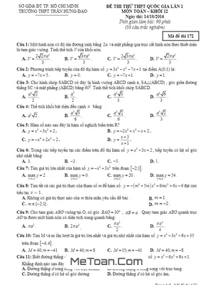 Đề thi thử THPT Quốc gia môn Toán trường THPT Trần Hưng Đạo - TP.HCM lần 1 năm 2017