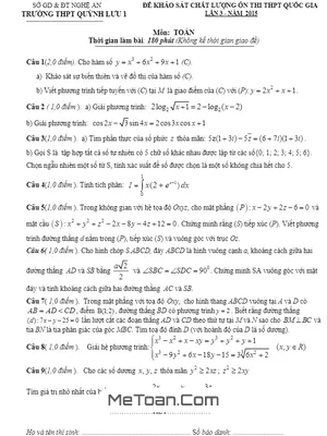 Đề thi thử THPT Quốc gia 2015 môn Toán trường THPT Quỳnh Lưu 1 – Nghệ An lần 3