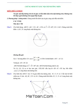 Chứng Minh Tứ Giác Nội Tiếp Đường Tròn - Phương Pháp và Bài Tập Toán 9