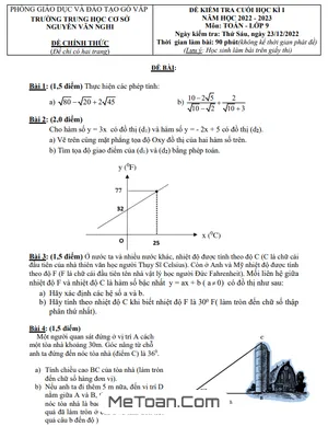 Đề thi học kì 1 Toán 9 năm 2022 - 2023 trường THCS Nguyễn Văn Nghi - TP HCM