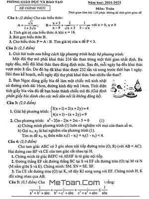 Đề kiểm tra KSCL Toán 9 năm 2021 - 2022 phòng GD&ĐT Thường Tín - Hà Nội
