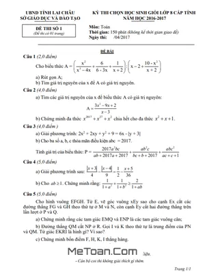 Đề thi HSG Toán 8 cấp tỉnh năm 2016 - 2017 Sở GD&ĐT Lai Châu