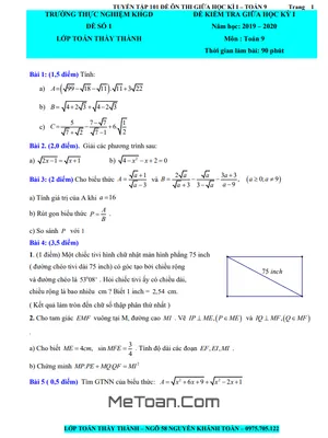 Tuyển Tập 101 Đề Kiểm Tra KSCL Giữa Học Kỳ 1 Môn Toán 9