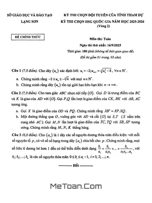 Đề Thi Tuyển Chọn Đội Tuyển HSG Quốc Gia Toán THPT 2025-2026 Sở GD&ĐT Lạng Sơn