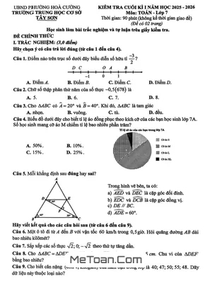Đề thi học kì 1 Toán 7 năm 2025 – 2026 trường THCS Tây Sơn - Đà Nẵng