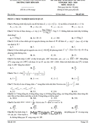 Đề thi học sinh giỏi Toán 11 năm 2023 - 2024 trường THPT Bỉm Sơn - Thanh Hóa