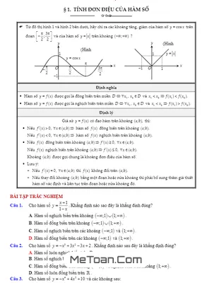 Tóm Tắt Lý Thuyết Và Bài Tập Trắc Nghiệm Tính Đơn Điệu Của Hàm Số