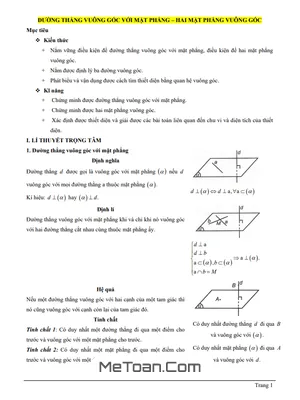 Bài Giảng Đường Thẳng Vuông Góc Với Mặt Phẳng, Hai Mặt Phẳng Vuông Góc Lớp 11