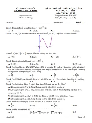 Đề khảo sát Toán 12 lần 1 năm 2022 – 2023 trường THPT Lê Xoay – Vĩnh Phúc