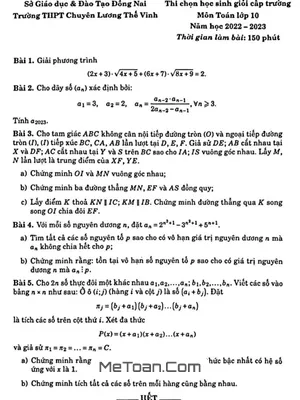Đề Thi HSG Toán 10 Năm 2022 - 2023 Trường Chuyên Lương Thế Vinh - Đồng Nai