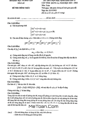 Đề thi chọn học sinh giỏi Toán 12 cấp tỉnh năm 2021 - 2022 sở GD&ĐT Gia Lai