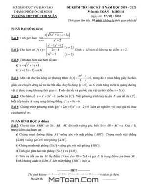Đề thi học kì 2 môn Toán lớp 11 năm 2019 - 2020 trường THPT Bùi Thị Xuân - TP.HCM