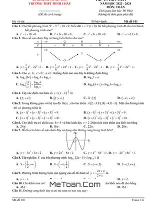 Đề thi thử TN THPT 2024 lần 1 môn Toán trường THPT Minh Châu – Hưng Yên