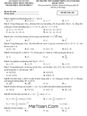 Đề thi thử Toán tốt nghiệp THPT 2021 lần 4 cụm các trường THPT – Hải Dương