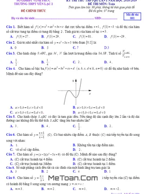 Đề thi thử THPTQG môn Toán năm 2018 - 2019 trường Yên Lạc 2 - Vĩnh Phúc lần 1