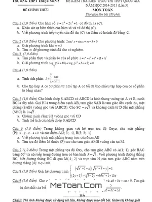Đề thi thử THPT Quốc gia 2015 môn Toán trường Triệu Sơn lần 3 - Có đáp án