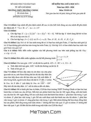Đề giữa học kỳ 1 Toán 10 năm 2023 – 2024 trường THPT Trường Chinh – TP HCM