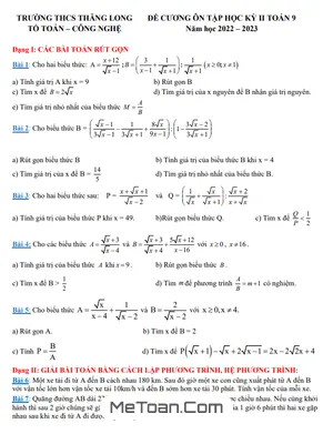Đề Cương Ôn Tập Học Kỳ 2 Toán 9 Năm 2022 - 2023 Trường THCS Thăng Long - Hà Nội