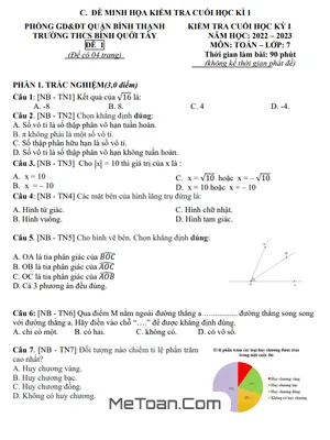 Đề minh họa cuối kỳ 1 Toán 7 năm 2022 – 2023 trường THCS Bình Quới Tây – TP HCM