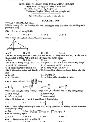 Đề thi học kì 1 Toán 9 năm 2022 - 2023 phòng GD&ĐT Dương Minh Châu, Tây Ninh
