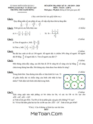 Đề thi học kì 2 Toán lớp 6 năm 2019 - 2020 trường THCS Kim Đồng - TP.HCM (có đáp án)