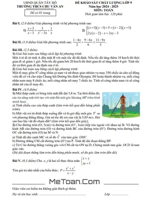 Đề khảo sát Toán 9 năm 2024 - 2025 trường THCS Chu Văn An - Hà Nội