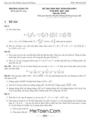 Đề thi chọn Học sinh giỏi Toán 9 năm 2025 - 2026 phường Giảng Võ, Hà Nội (kèm Đáp án)