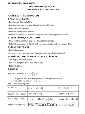 Đề cương ôn tập cuối học kì 1 Toán 8 năm 2025 – 2026 trường THCS Long Toàn
