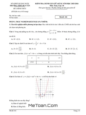 Đề Thi Giữa Học Kỳ 2 Toán Lớp 10 Năm 2025-2026 Trường THPT Duy Tân, Quảng Ngãi